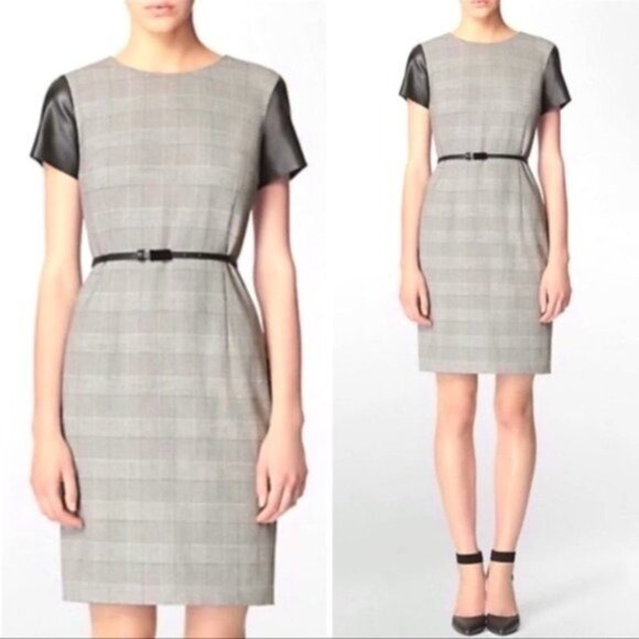 Calvin Klein Plaid Sheath Dress with Leather Trim Size 8 Medium - Picture 11 of 11